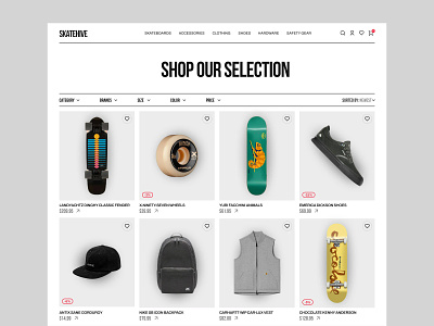 Skateboard Ecommerce website | Shop Page clean ui design ecommerce listed product minimal shop shopping page skate accessories skateboard skateboard shop skating store ui ui design website