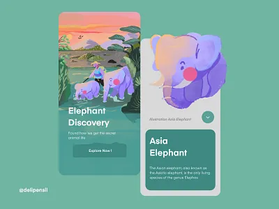 UI/UX Elephant Discovery app design home illustration mobile ui ux
