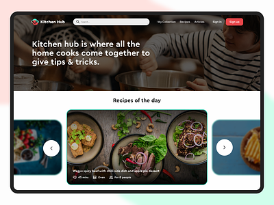 Kitchen Hub - Landing page + Log in screen design food ui ux website