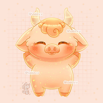 Pig Ox Version by sailizv.v adorable adorable lovely artwork concept creative cute art design digitalart illustration