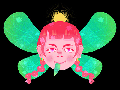 Fairy head adobe illustrator color creature design digital art fairies fairy grain graphic design green illustration illustrator magic noise pastel pink portrait sparkles vector wings