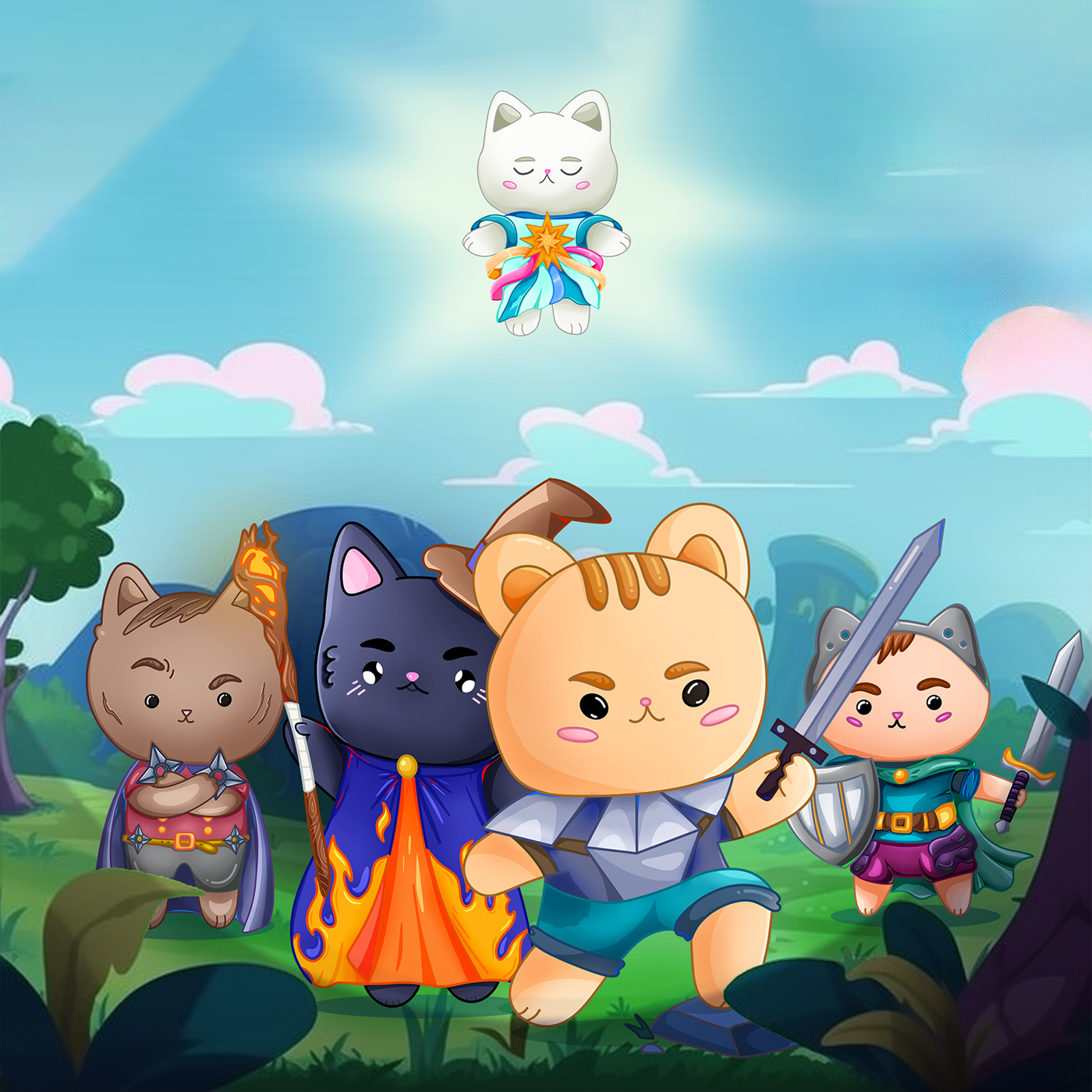 Kitties Cute Card game art board games card game cute design digital art for kids game graphic design illustration illustration art ui