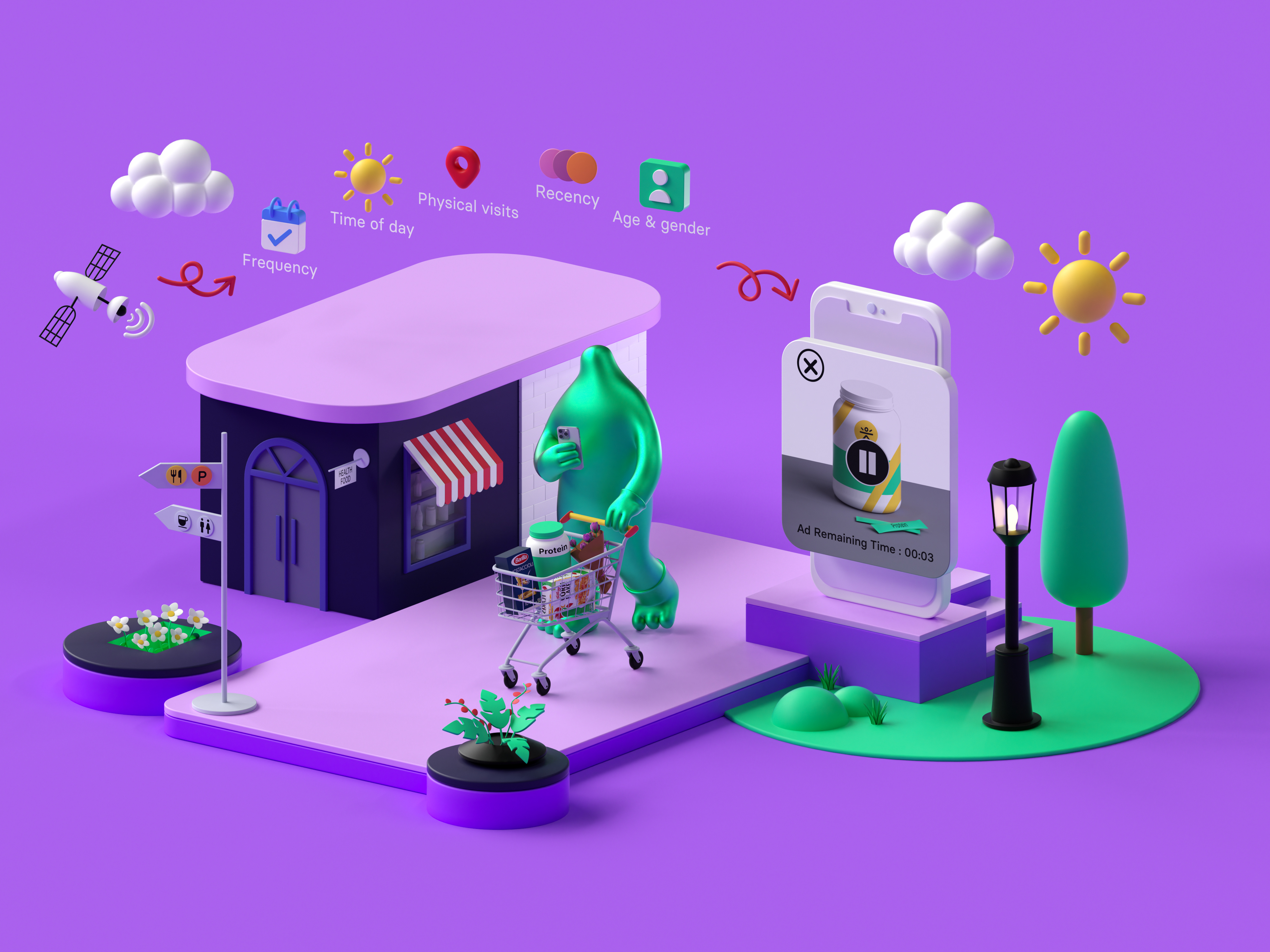 Cluep - 3D Brand Illustration (Place) 3d 3danimation 3dart animation b3d blender blender3d branding c4d cinema4d colorful design geometric illustration loop motion render set simple uiux
