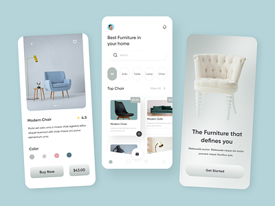 Furniture Shop App app app design application chair furniture furniture app interior ios minimal mobile app online store product product design property shop store table ui ux