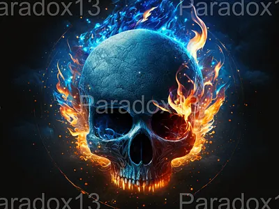 Flaming Skull blue bones burning death design flames flaming gothic halloween illustration red skeleton skull skulls