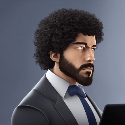 Businessman Curly Hair & Sharp Beard 3d character graphic design illustration person