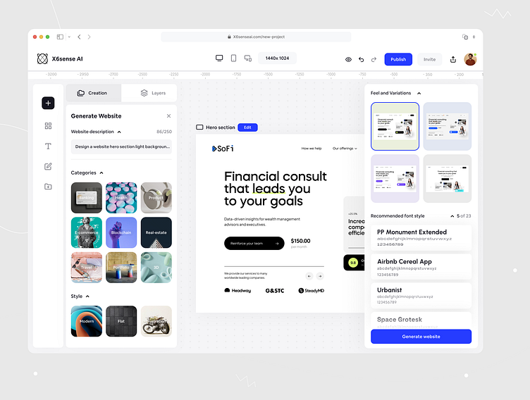 AI webdesign generator platform by Levi Wilson for QClay on Dribbble