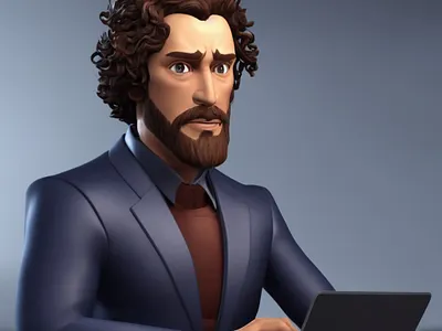 Coder Curly Hair 3d character graphic design illustration vector