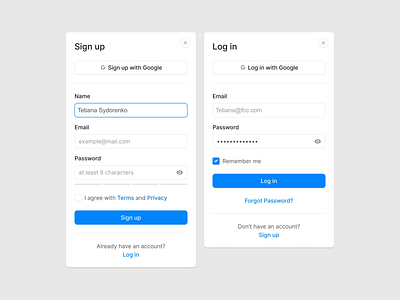 Sign up & Log in design ui ux