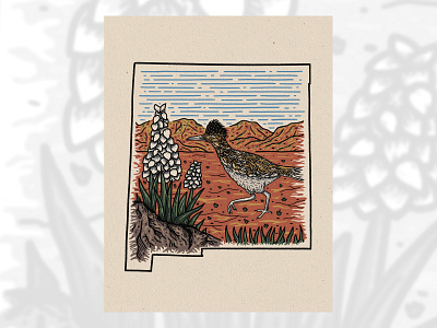 Greater Roadrunner birds design drawing flowers greaterroadrunner illustration newmexico roadrunner yucca