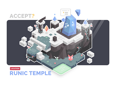 Location: Runic Temple architecture design fantasy game design gradient illustration illustrator isometric landscape monster nature plants runes temple vector