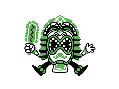 KU Tiki God character clean green illustration ku one color spot illustration tiki vector