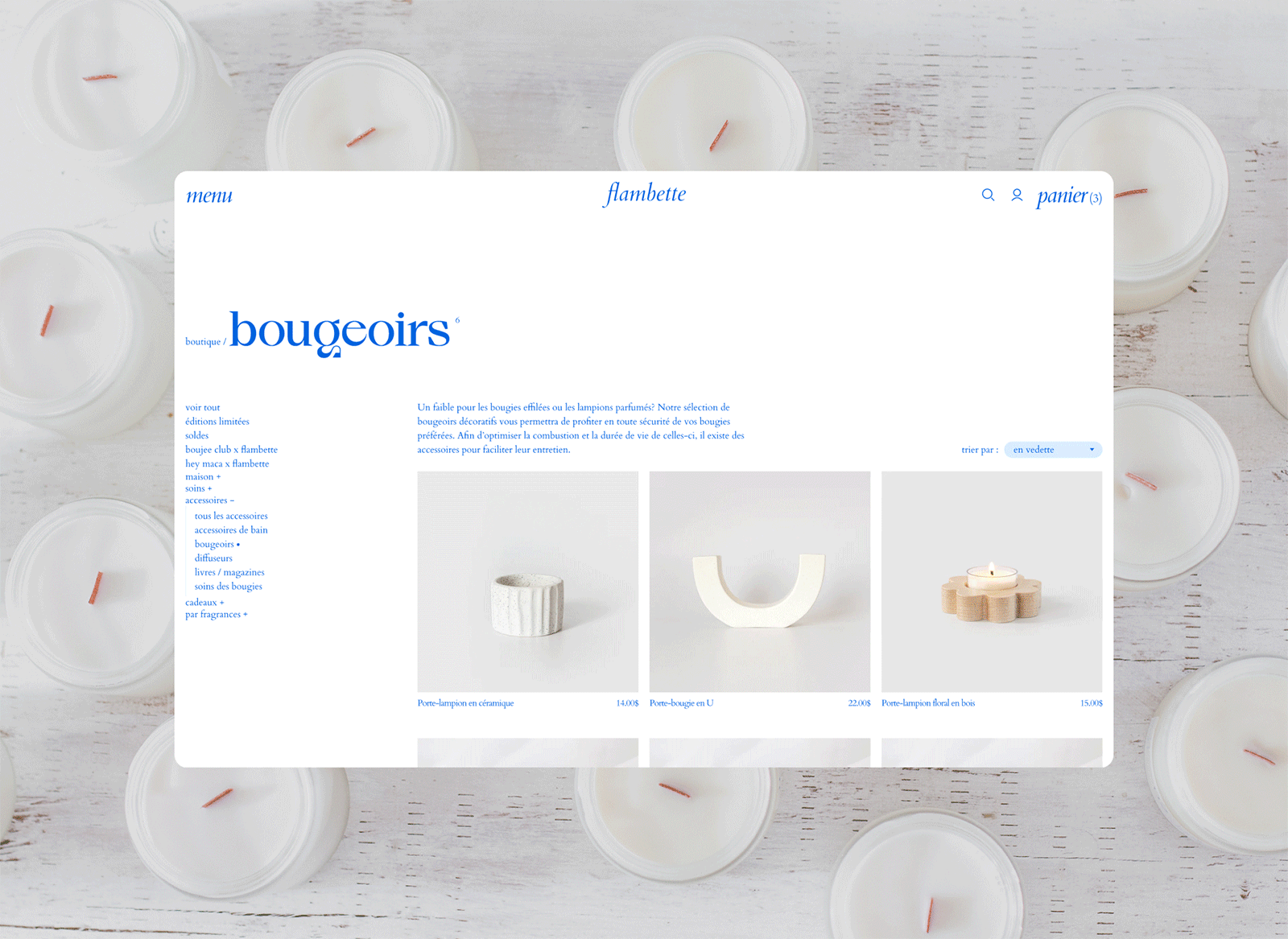 Flambette - Website clean e commerce ui ux website