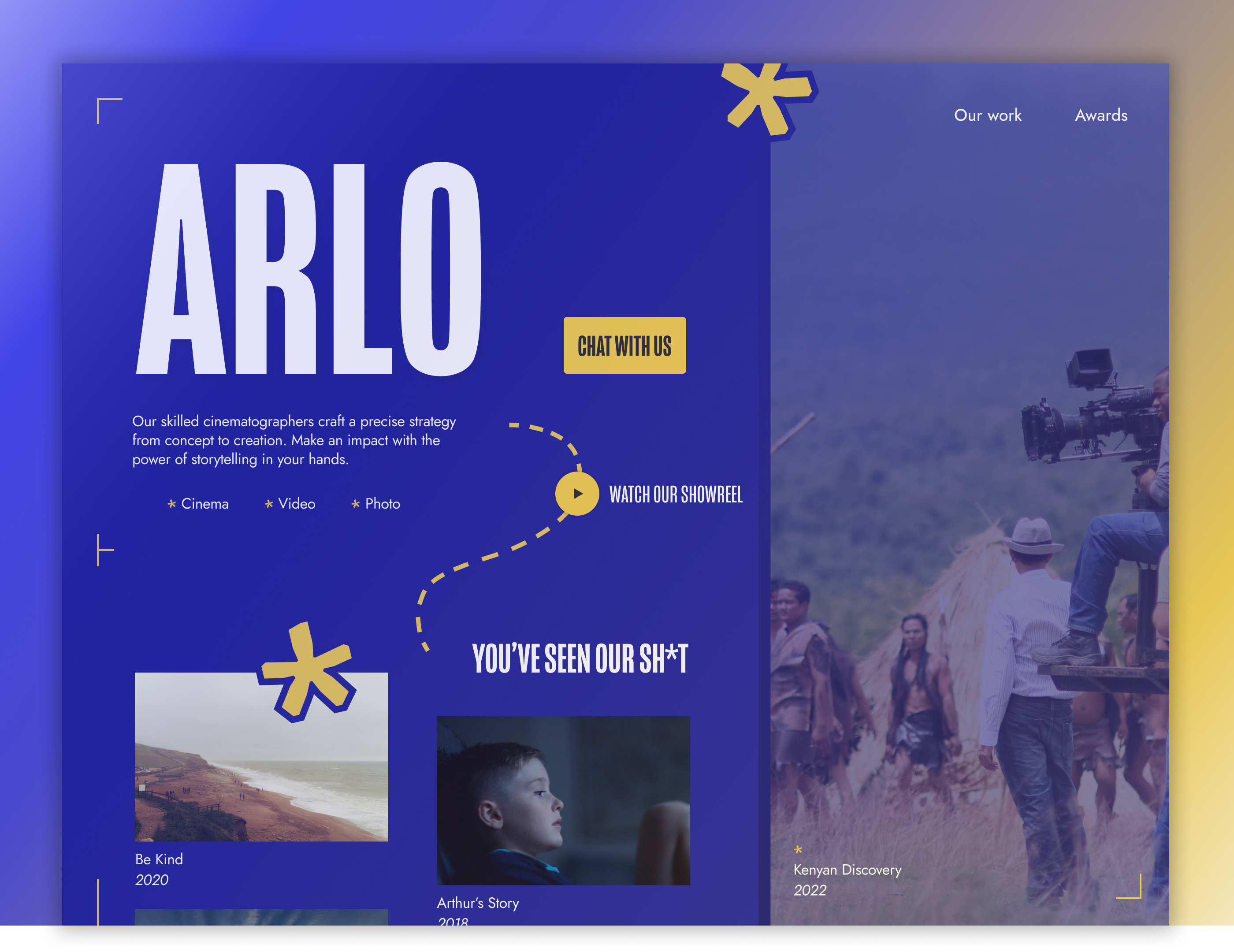 Arlo Works Website accessible aesthetic brutalism business cinema cinematography company design minimalist ui video website