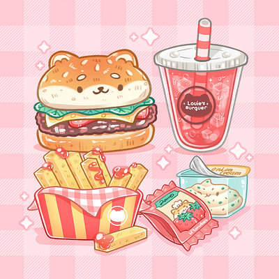 Shiba Burger cute cute animals cute illustration ilustration kawaii kawaii illustration kawaii shiba sticker design