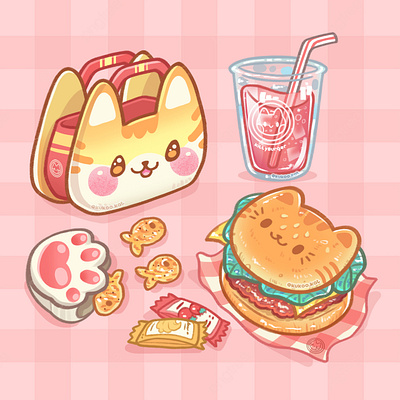Combo Kitty Burger! apparel design cat cute cute animals cute cats cute characters cute illustration food ilustration kawaii kawaii food