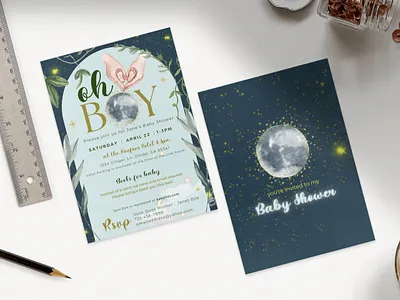 Custom Baby Shower Invite baby baby shower custom illustration invitation invite letterhead moon stars vector whimisical