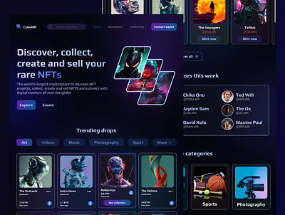 Landing page UI design for NFT marketplace designer figma graphic design landing page landing page design nft nft website product design product designer ui ui designer uiux vector web design webpage website website design