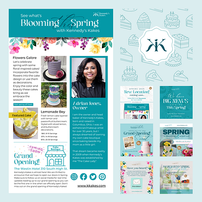 Custom Spring Bakery Newsletter & Content Posts bakery branding cake content posts design feminine logo illustration logo marketing materials newsletter newsletter design ooak spring spring design wedding