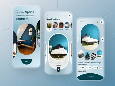 Decoration store - E-Commerce App app blue clean decor design e commerce design ecommerce ecommerce app home page minimal mobile mobile app modern online store onlineshop product design shope trend ui ux