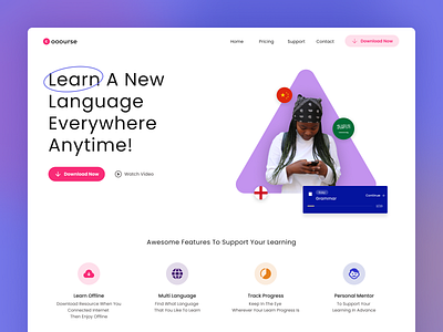 Cooourse Landing Page Exploration app course ios landing page language ui ux website