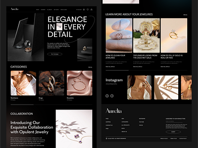 Aurelia Jewelry Luxury Website Design beauty black blog clothing ecommerce editorial fashion homepage jewelry landing page luxury minimal mockup modern photography summer trend ui website website design