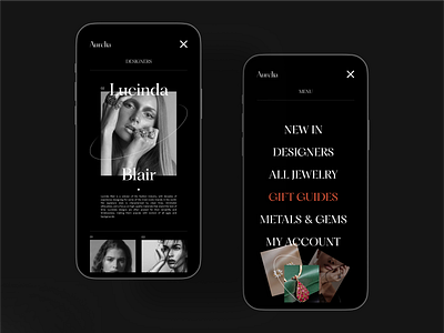 Aurelia Website Mobile Version app black clean concept creative dark designers ecommerce figma menu minimal mobile mobile website product design responsive ui ux