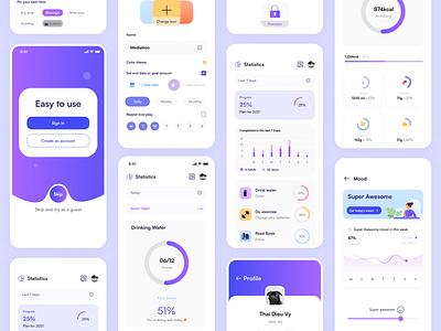 Habito Mobile App activity clean desing drink water goal goal setup habit habit stats habit tracking health idealrahi ios mobile app design monitoriing productivity progress routine todo tracker ui design ui ux