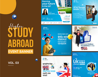 Study Abroad Social Media Banner (Vol: 03) abroad education advertising brand designer education ielts marketing social media study abroad