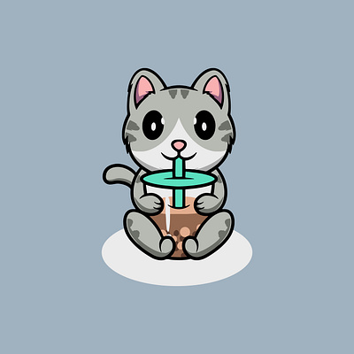 Cute Kitten enjoying Boba tea cute design graphic design icon illustration mascot
