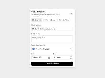 Create Schedule Component app calendar clock component design goolge graphic design mobile popover popup saas schedule ui ux web zoom