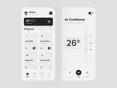Smart home mobile app 14 pro animation ui app dark dark grey gray greay design grey home interface ios minimal app mobile app mobile design smart smart home temperature trends ui ux