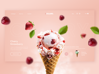 Ice cream web design page online store 3d branding cherry design graphic design ice ice cream inspiration interface landing page online shop online store prototype strawberry tasty typography ui ux uxui web design