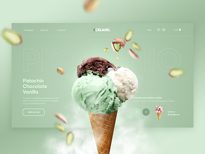 Ice cream page web design 3d chocolate design graphic design ice ice cream interface landing page pistachio prototype summer taste ui ux uxui web web design web page