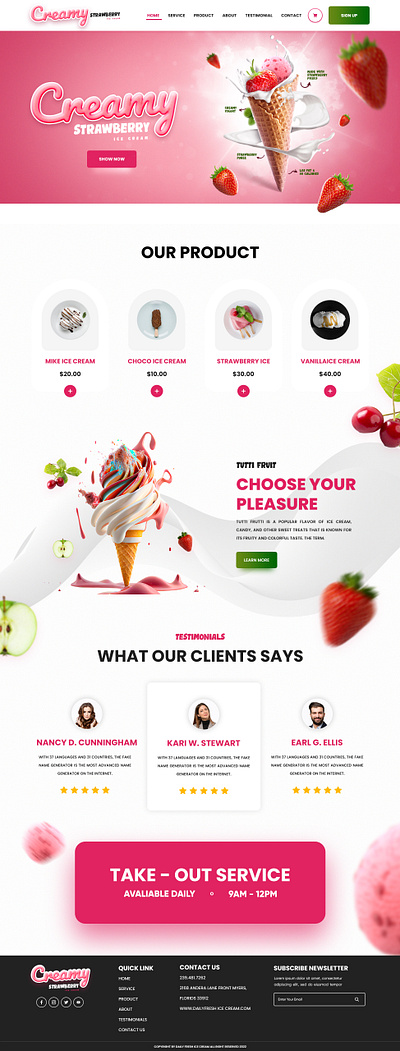 CREAMY ICE CREAM WEBSITE DESIGN css design graphic design html javascript landing page ui ui design ux design web website design