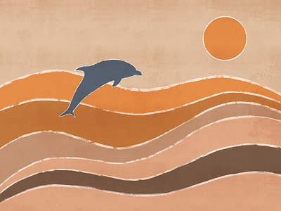 Dolphin and waves background art background beige boho decorative digital dolphin illustration minimalism ocean relaxing sea summer warm waves