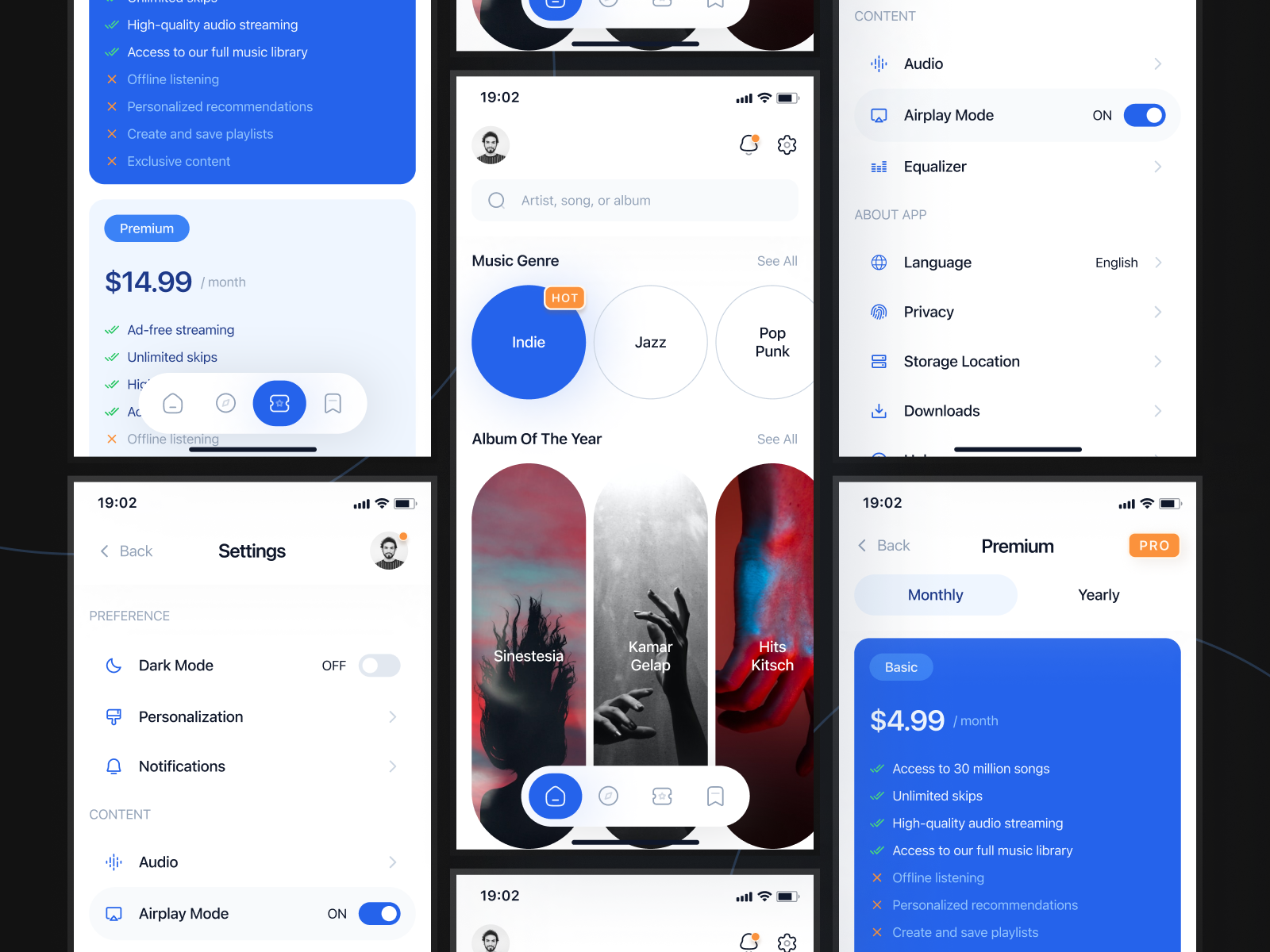 Musicaly - Music Streaming App app blue clean mobileapp music slab slabdsgn spotify streaming ui uiux uiuxdesign ux