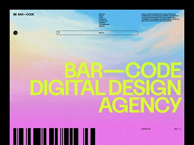 BAR—CODE DIGITAL DESIGN AGENCY WEB HEADER agency art direction barcode design digital freelance studio freelancer gen z genz header home page studio tanim team typographic ui web web header web page website