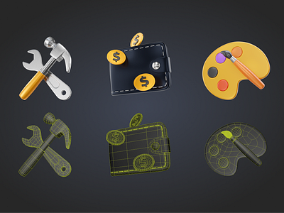 3d icons 3d blender c4d coins icon illustration paints render rendering tool ui wallet web design