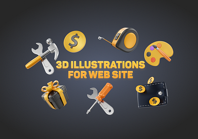 3d icons for landing page 3d blender c4d coins icon illustration paints render rendering tool ui wallet web design