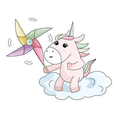 The flat kawaii unicorn with the with toy art cartoon character design digital graphic design illustration kawaii kawaii illustration unicorn vector