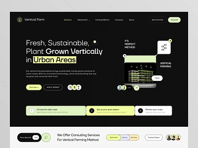 Vertical Farming Website agriculture agro ai ai company eco energy farm farming growth homepage landing page minimal plants saas startup sustainable urban vertical farm web app web design website design