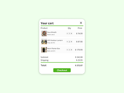 DailyUI #058 Shopping Cart cart daily ui dailyui furniture garden green shop shopping cart ui