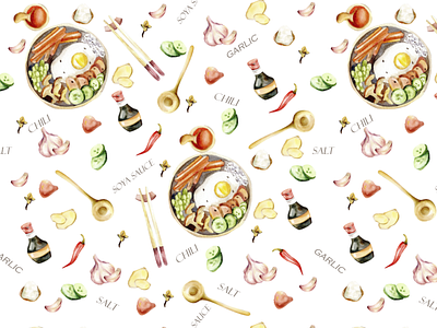 Asian food watercolor seamless pattern asianfood asianset asiansticks asiapattern branding chopstick design foodillustration foodpattern illustration logo seamlesspattern soyasauce watecolorpattern watercolorillustration