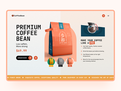 CoffeeBean - Coffee shop website bean chatgpt coffee creative design ecom ecommerce food food delivery food order golden cannon grid hero section landing page order premium coffee shop restaurant shop ui ux website