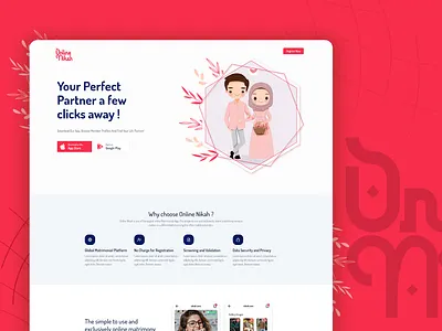 Online Nikah : Matrimonial App Landing Page / UI Design app application website branding design landing page matrimonial matrimony nikah online services ui ux website wedding