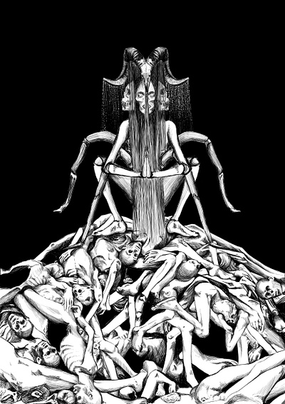 Hecate awaits... album art black and white dark design illustration macabre art metal band skull