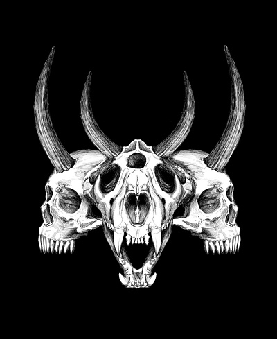 Demon Skull album art black and white dark illustration macabre art metal band skull tshirt design