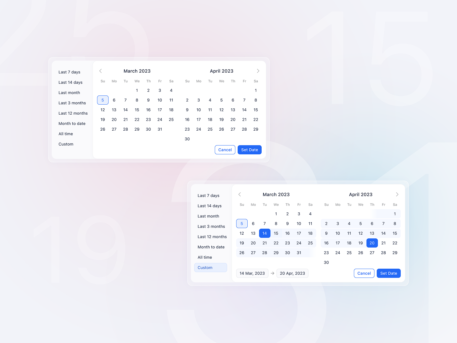 Date picker by Iryna Mykytenko on Dribbble