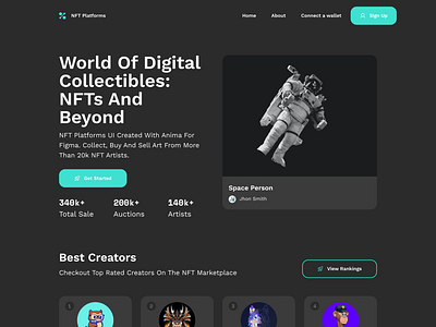 NFT Landing Page Design blockchain branding graphic design landing landing page marketplace nft nft landing page nft website design non fungible token tokenomics ui user friendly design uxui website deisgn